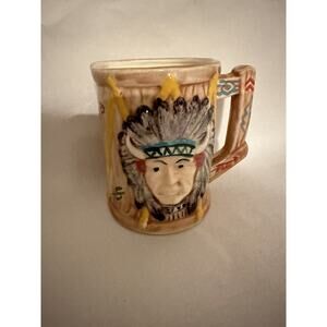 VINTAGE KITCHEN 4” HIGH INDIAN CHIEF CERAMIC COFFEE MUG NEW OLD STOCK